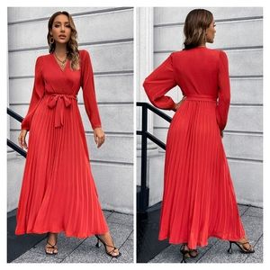 Red Pleated Maxi Dress